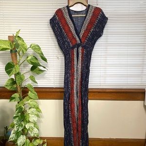 Fraiche By J Women's Size Small Maxi Dress Boho Tribal Print V-Neck